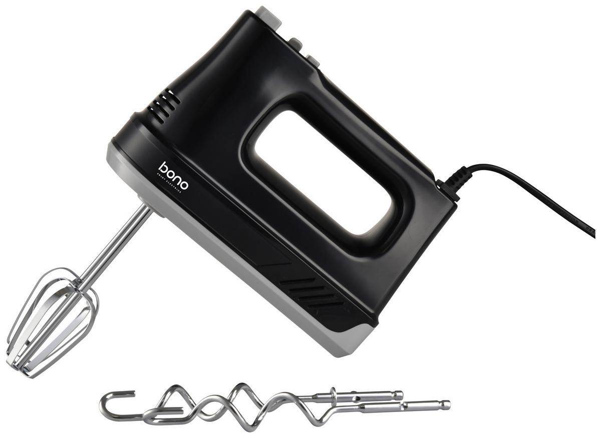 Handmixer Mona Grau/Schwarz 300 W mit Quirl und Knethaken - Schwarz/Grau, KONVENTIONELL, Kunststoff/Metall (18,3/7/25cm) - Bono