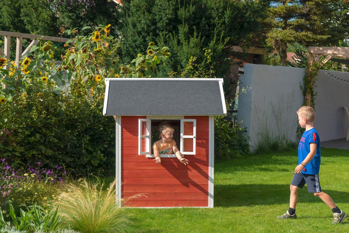 Spielhaus Holz + Wasserfestes Dach Rot Exit Loft 100 - Rot, KONVENTIONELL, Holz (149/135/159cm) - EXIT Toys