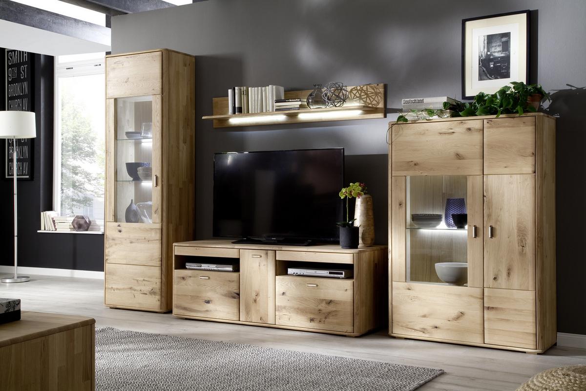 Wohnkombination Massiv 4-Tlg. Ravello Eichefarben - Eichefarben, Design, Glas/Holz (339/208/50cm) - Livetastic