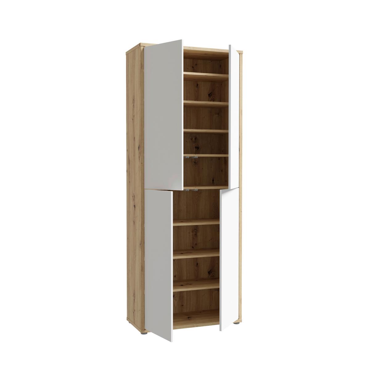 Skříň na boty, šedá/dub artisan, š: 74,5cm - šedá/světle šedá, Moderní, kompozitní dřevo/plast (74,5/191,9/34,9cm)