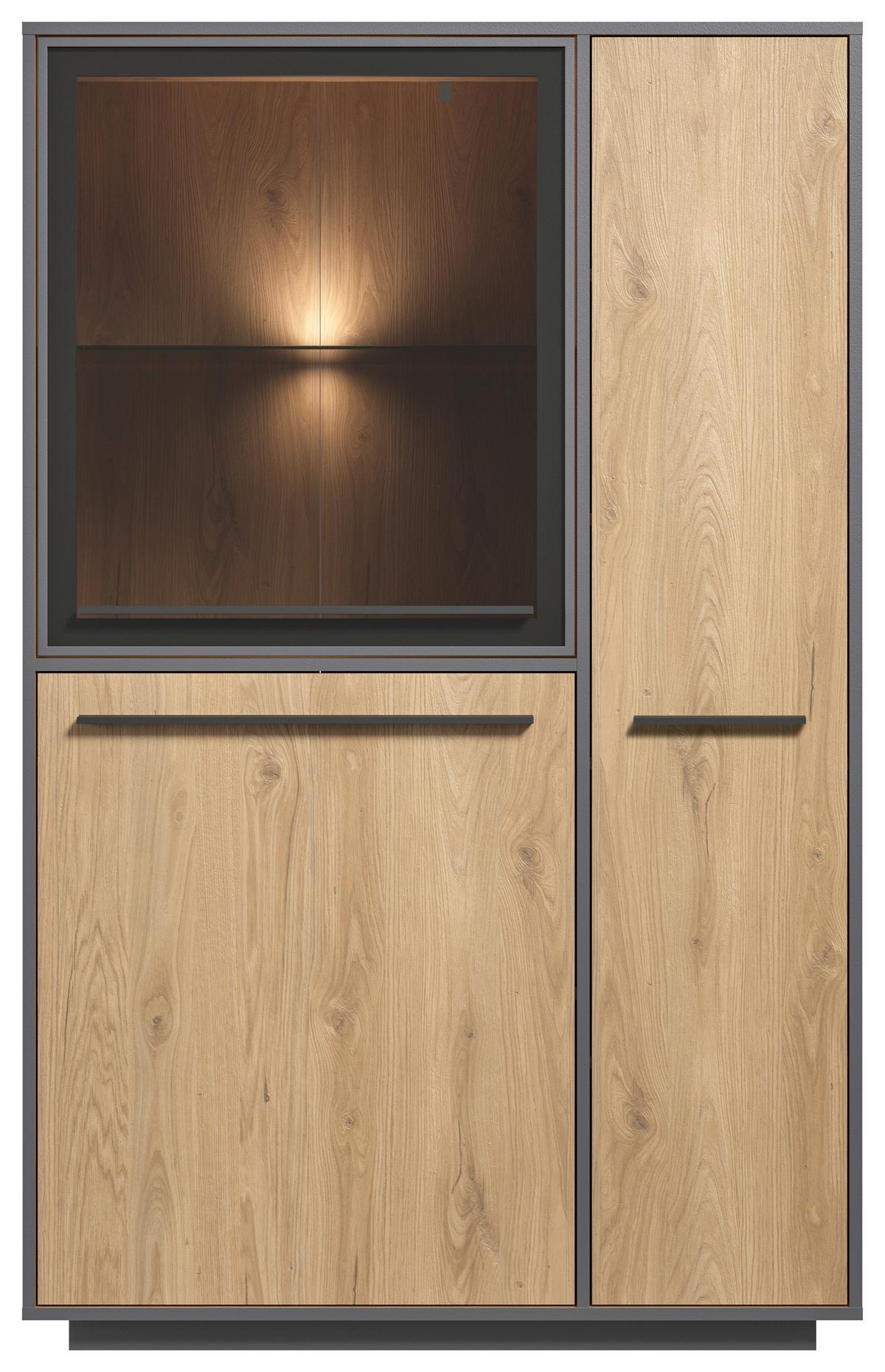 Highboard Nadiro B: 101 cm Wildeiche Dekor/Schwarz Matt - Eichefarben/Schwarz, Trend, Glas/Holzwerkstoff (101/161/41cm) - Livetastic