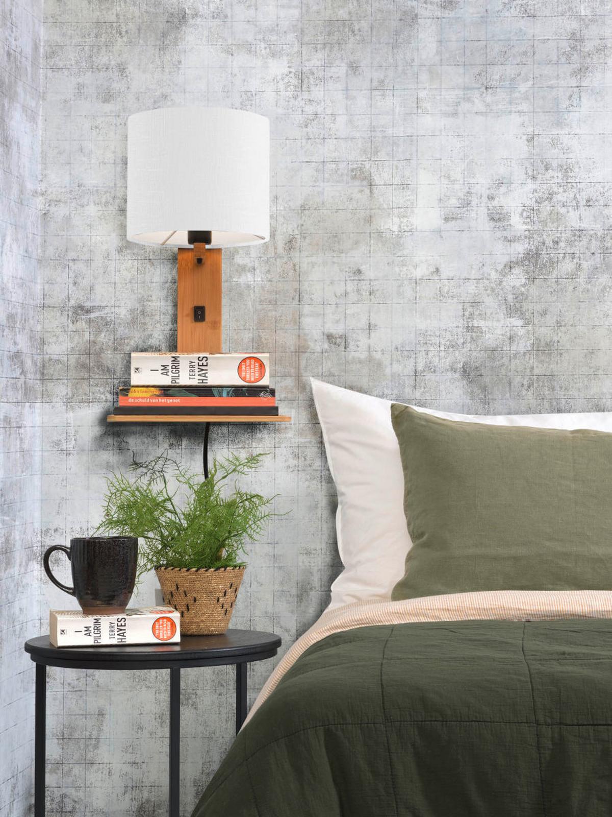 Wandleuchte Andes/W1/N/1815/W - Naturfarben/Weiß, Trend, Holz/Textil (19/24/36cm) - Good & Mojo