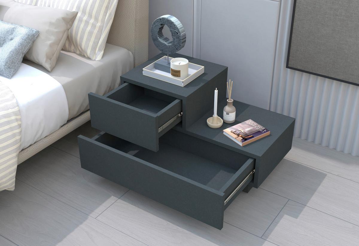 Nachttisch Kayra Anthrazit B: 70cm - Anthrazit, Design, Holzwerkstoff (70/39/30cm) - Livetastic