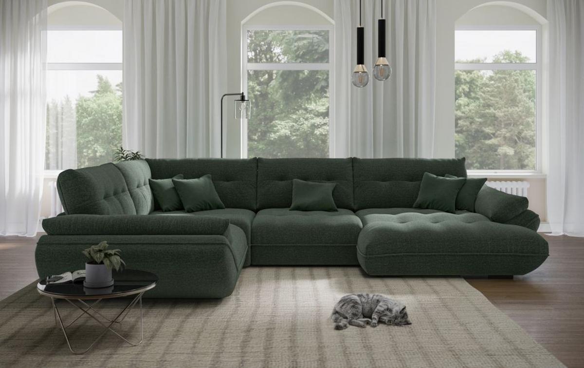 Sedací souprava VIVO U, levá, lesní zelená žinylka - černá/lesní zelená, Moderní, textil/plast (293/402/179cm)