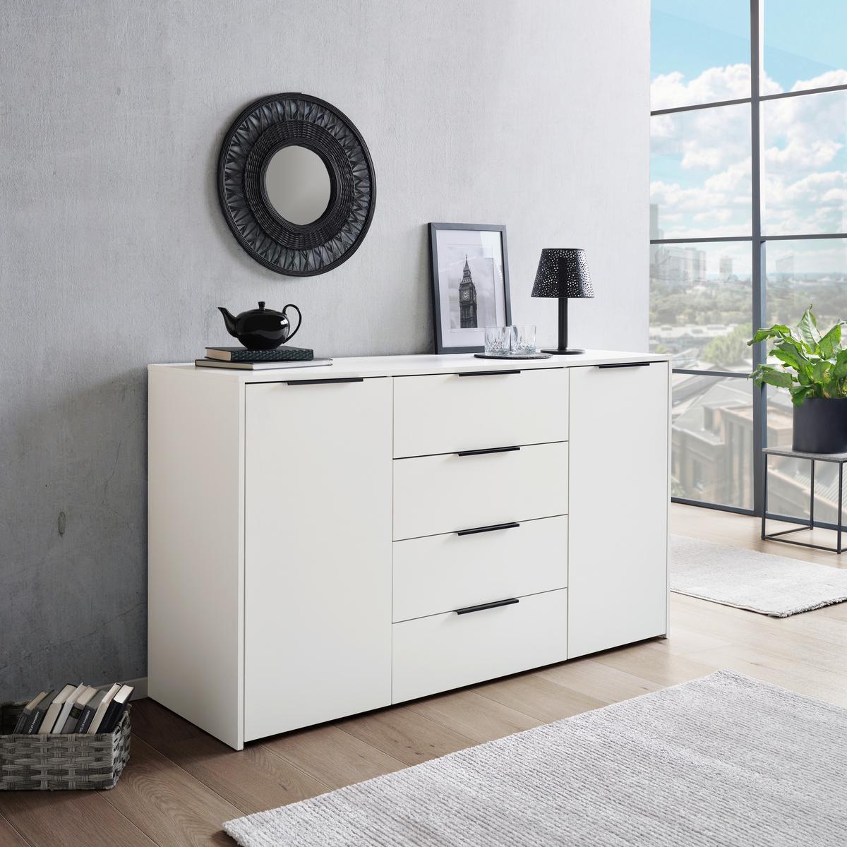 KOMODA ALAN 5 - bílá/černá, Moderní, kompozitní dřevo (161/93,4/50cm) - Luca Bessoni