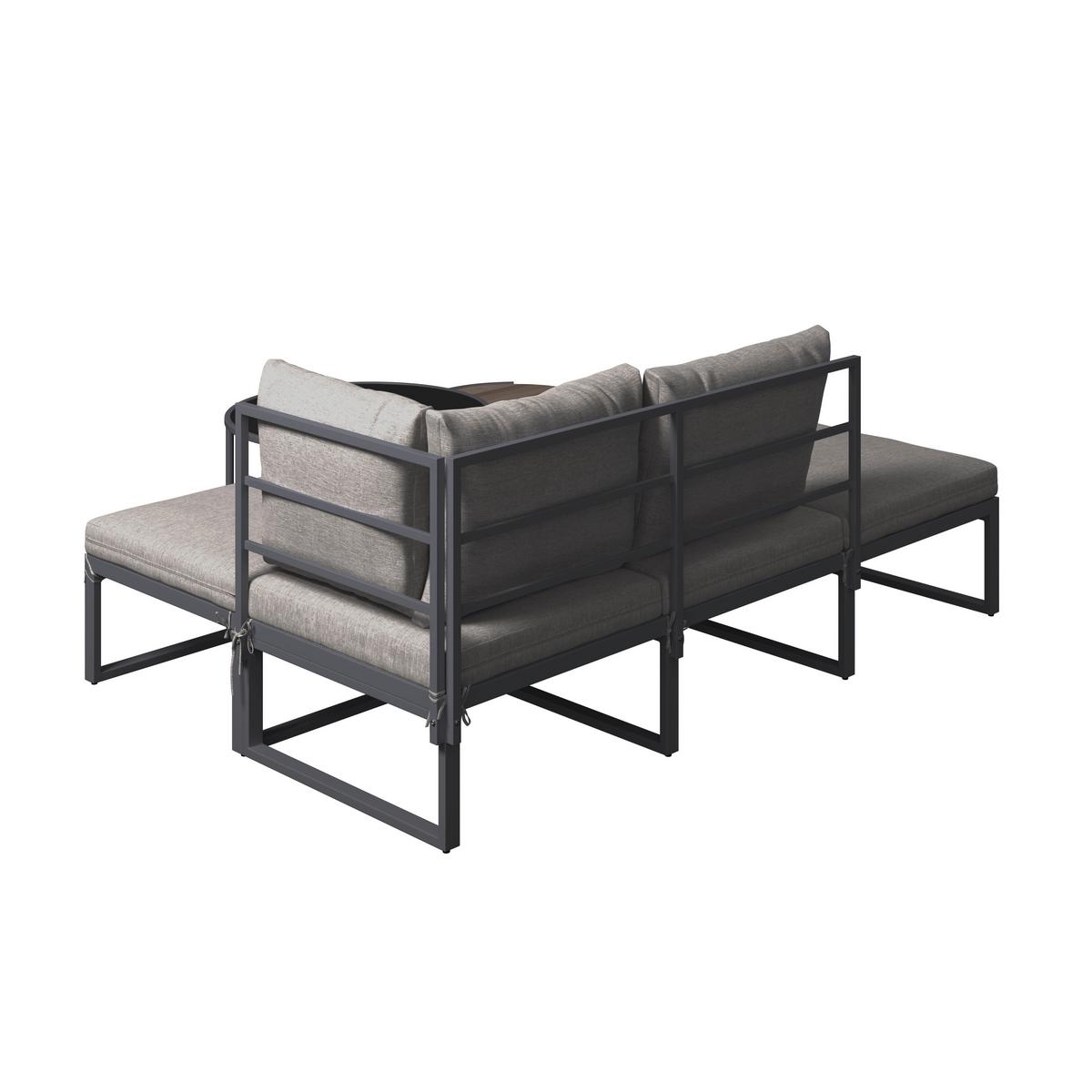 Loungegarnitur Bastia - Schwarz/Grau, MODERN, Glas/Holz (135/263cm) - Beldano