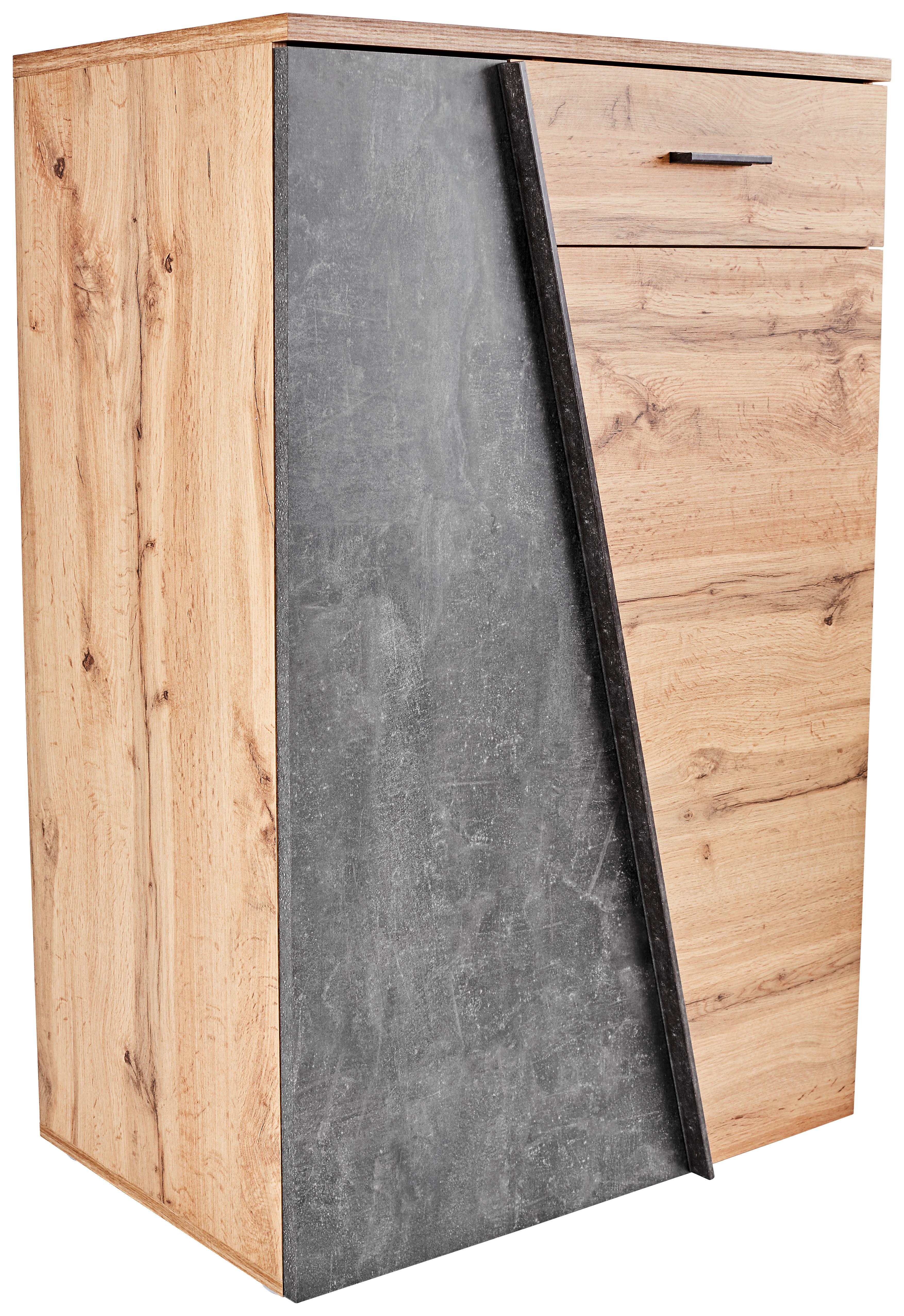 Kommode B 80cm Venedig, Wotan Eiche Dekor/Beton Optik - Eichefarben/Schwarz, MODERN, Holzwerkstoff (80/110/40cm)