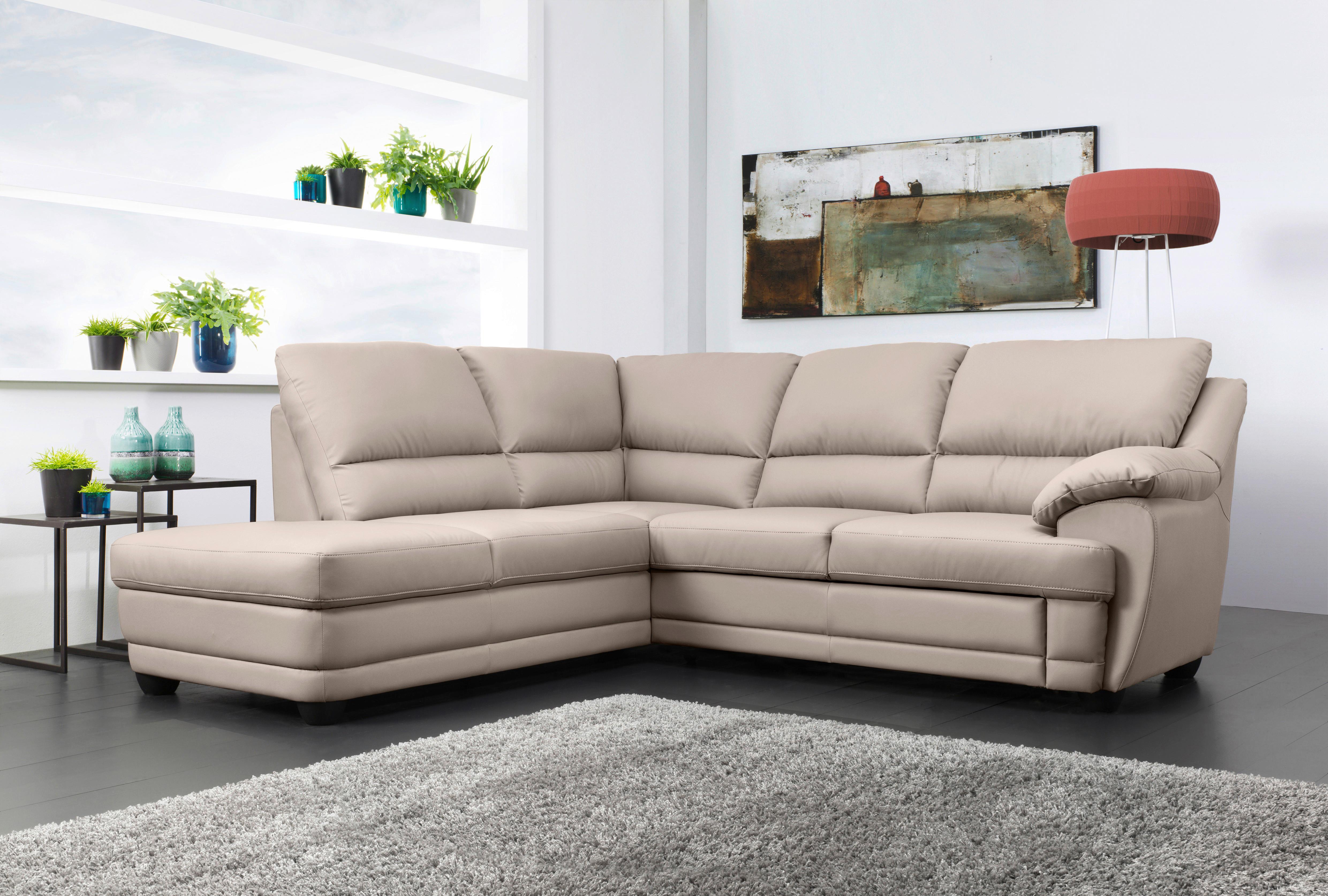 Ecksofa Nebolo Sandfarben Lederlook - Sandfarben, Design, Textil (225/245cm) - Livetastic