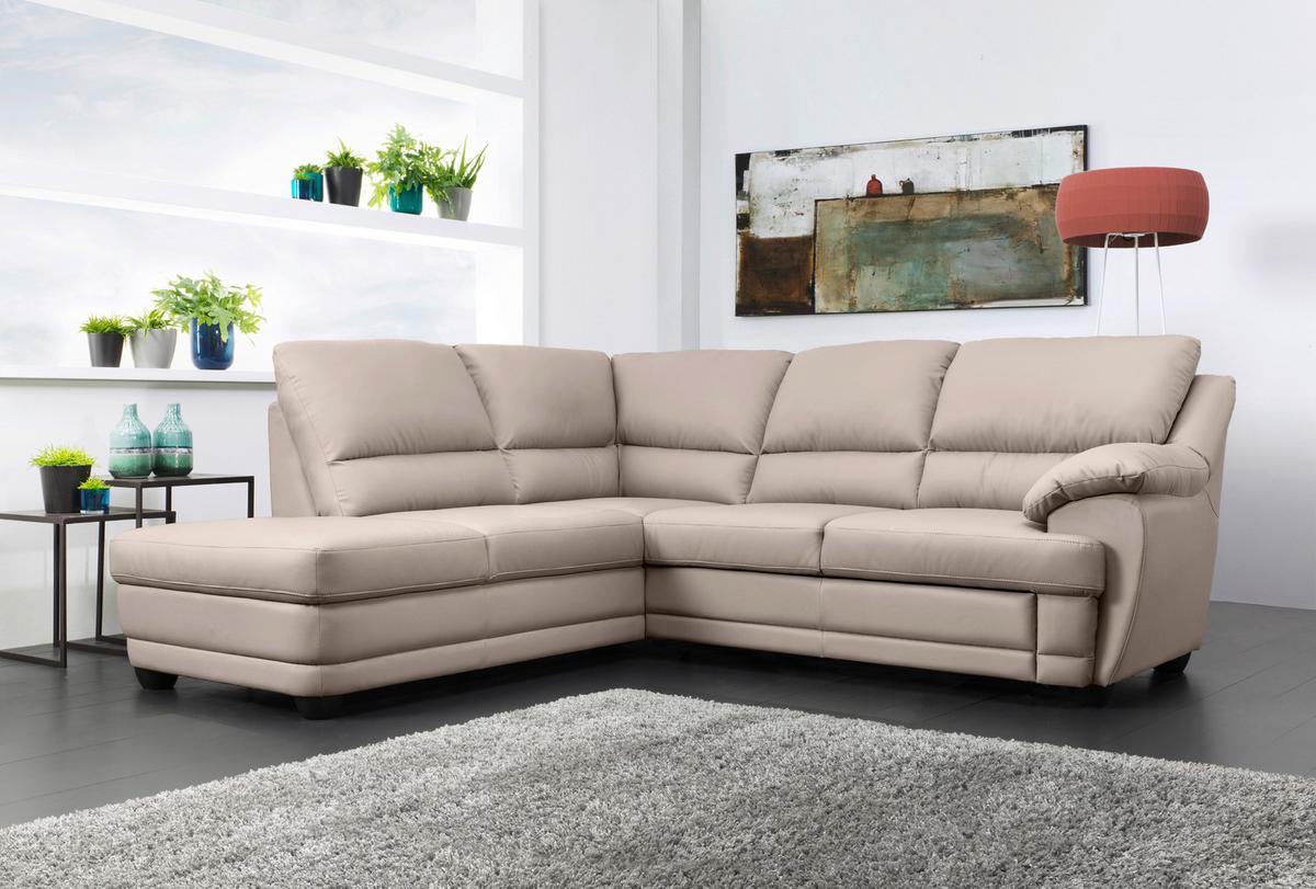 Ecksofa Nebolo Sandfarben Lederlook - Sandfarben, Design, Textil (225/245cm) - Livetastic