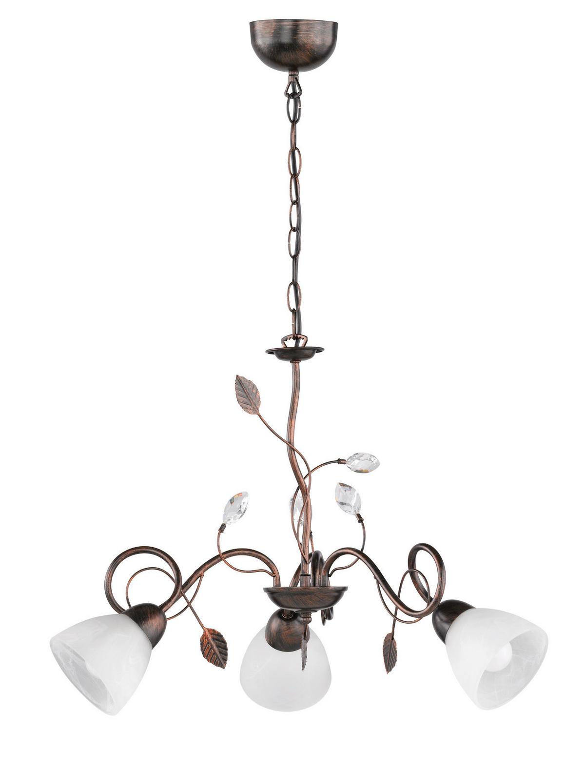 Kronleuchter Traditio H: 150cm 3-Flammig mit Alabasterglas - Rostfarben/Braun, Natur, Glas/Metall (70/150cm) - Trio Leuchten
