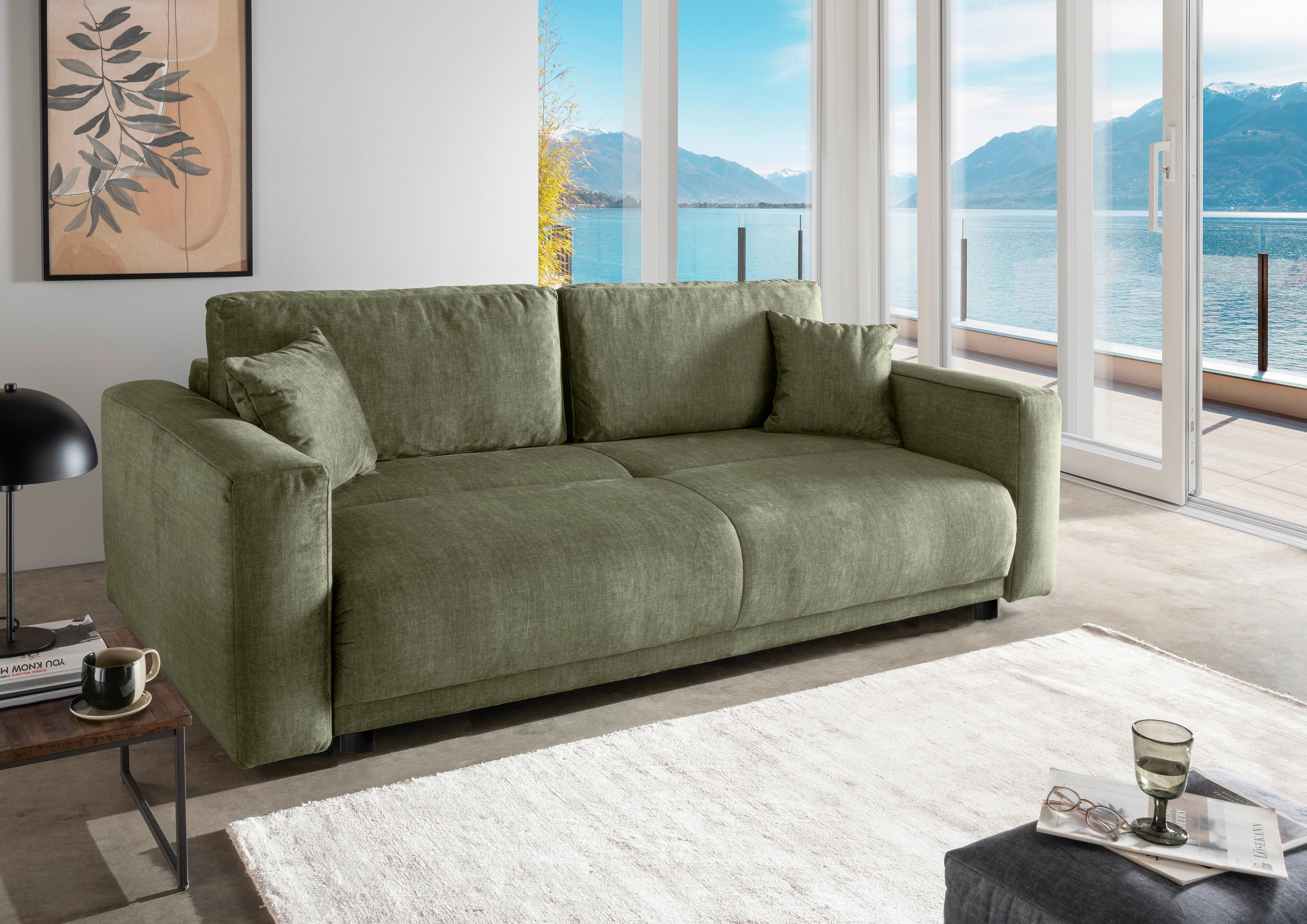 Schlafsofa Longo, Grün B: 245 cm - Schwarz/Grün, MODERN, Textil (245/86/126cm) - Livetastic