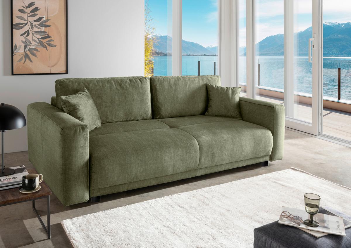 Schlafsofa Longo, Grün B: 245 Cm - Schwarz/Grün, MODERN, Textil (245/86/126cm) - Livetastic