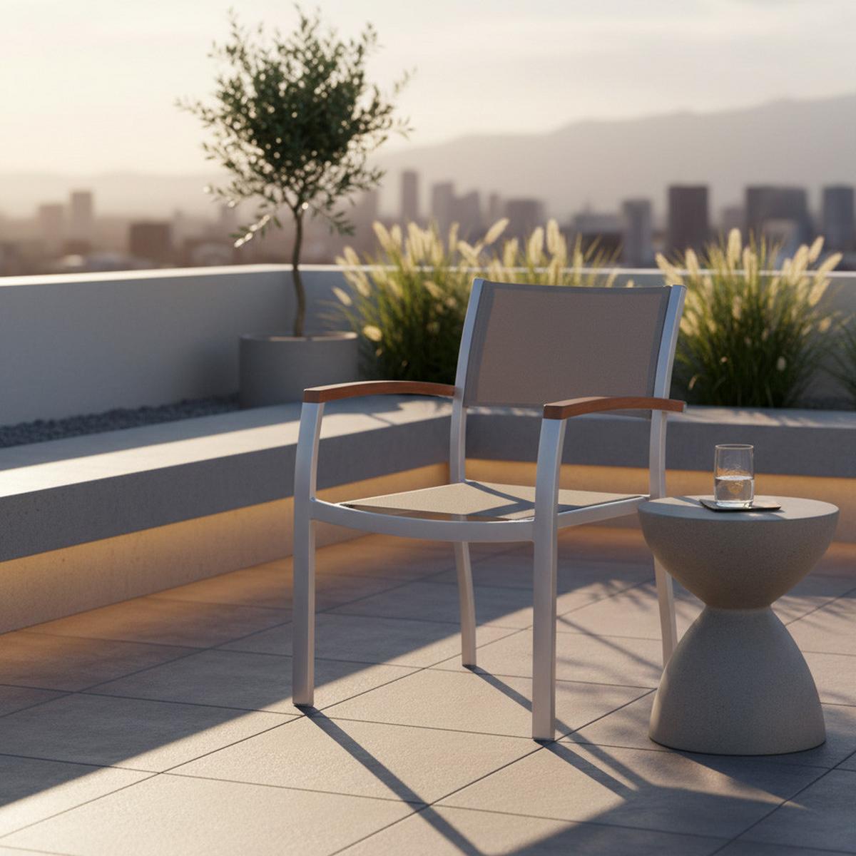 Gartenstuhl Stapelbar Naxos Aluminium/textilene - Silberfarben/Grau, ROMANTIK / LANDHAUS, Holz/Textil (59/85/56cm) - Gardenson