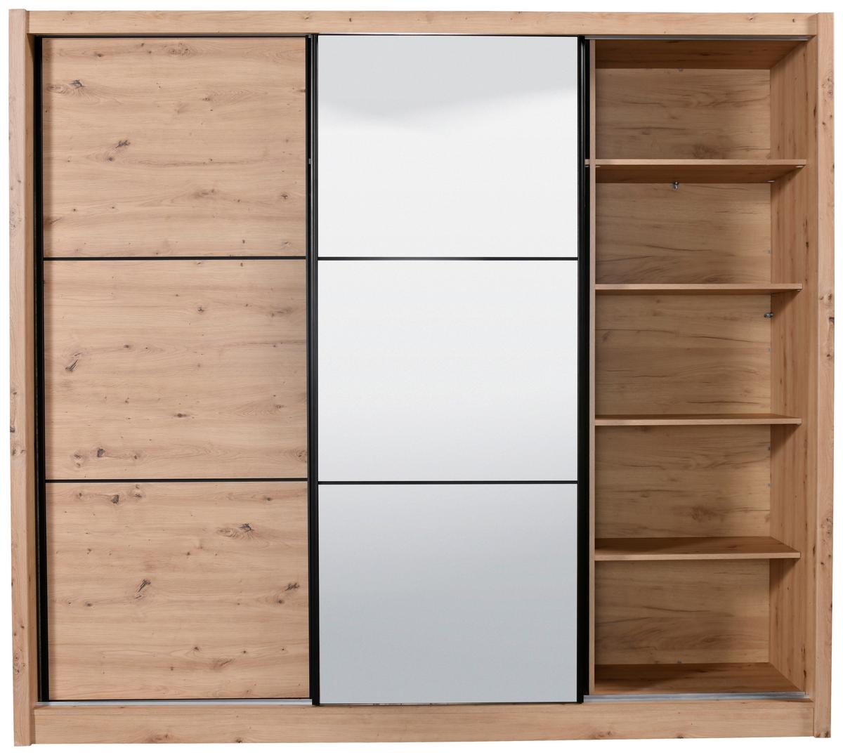Tolóajtós Szekrény Navara 242/215,5 Cm - Artisan tölgy, Basics, faalapú anyag/Üveg (242/215,5/60cm)