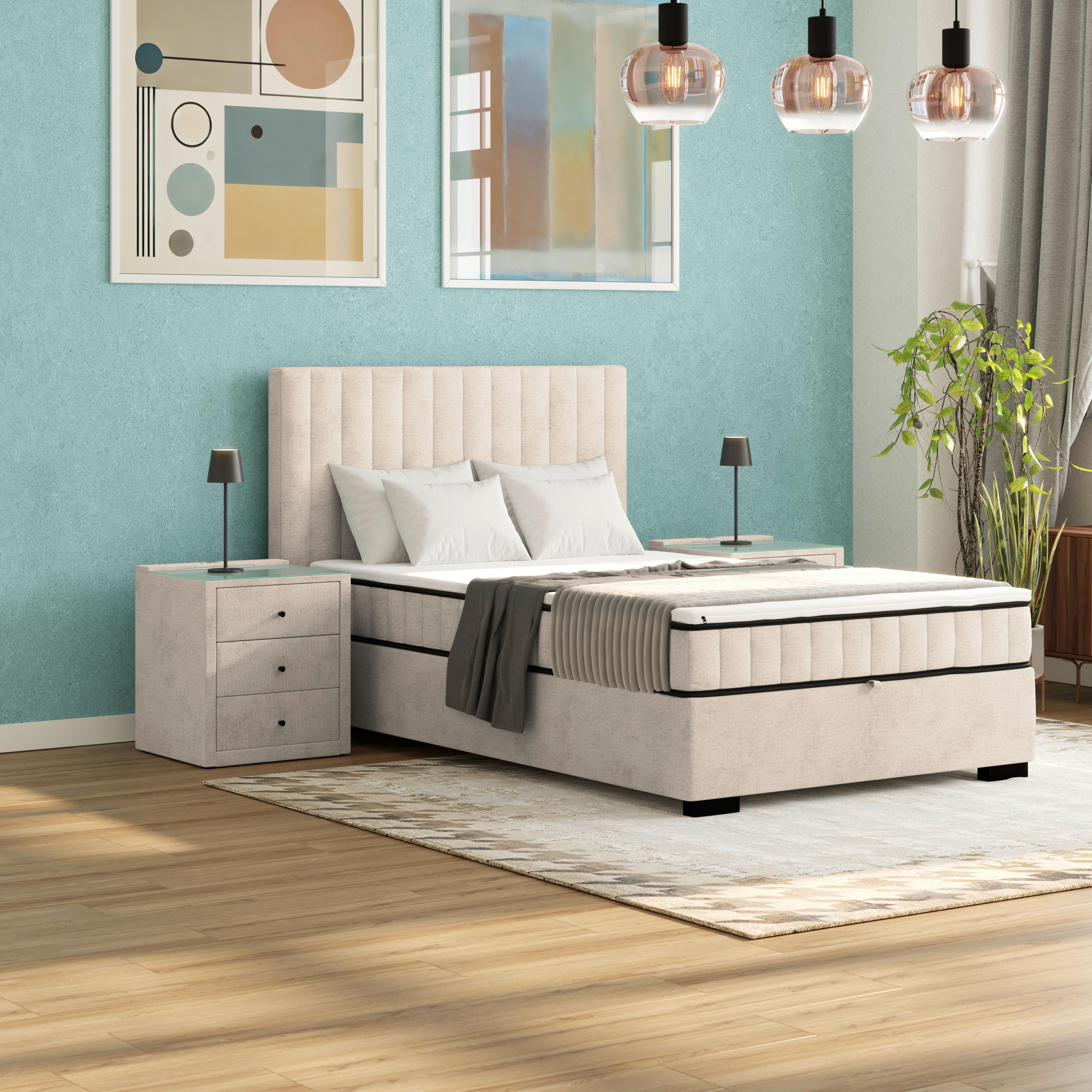 Boxbett Maya inkl. Bettkasten Sandfarben 140x220 cm - Sandfarben/Schwarz, MODERN, Holz/Holzwerkstoff (140/220cm)