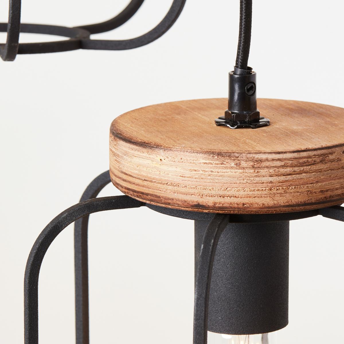 Hängeleuchte Tosh H: 165 Cm 3-Flammig, Käfigschirme - Schwarz/Braun, Design, Holz/Metall (42/165cm) - Brilliant