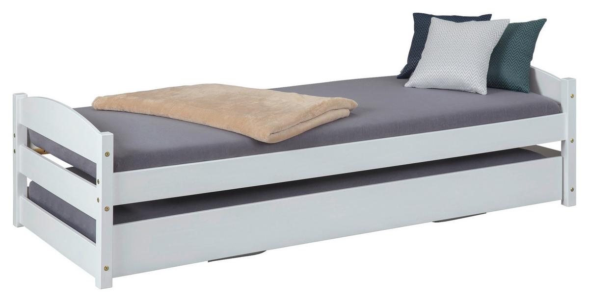 Dřevěná rozkládací postel VINDAS, bílá - bílá/přírodní barvy, Konvenční, dřevo (90-180/200cm) - MID.YOU