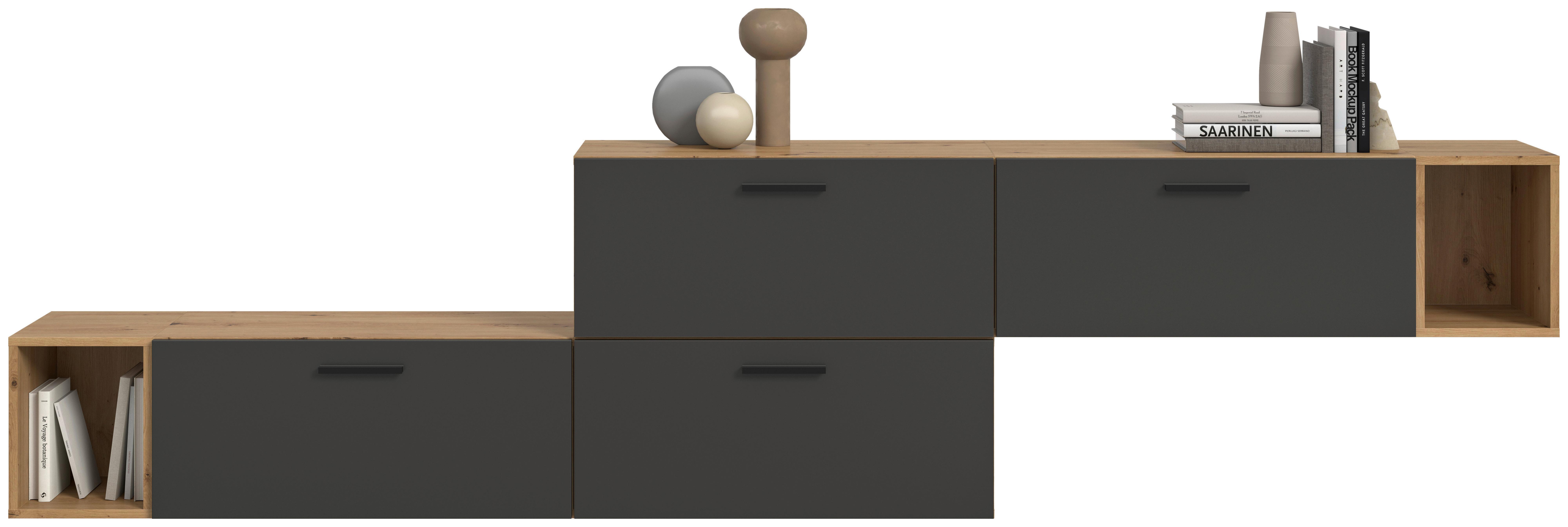 Wohnwand, The One 4, B: 276 Cm Grau/artisan Eiche Dekor - Schwarz/Eiche Artisan, Trend, Holzwerkstoff (276/97/34cm)