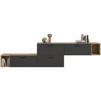 Wohnwand, The One 4, B: 276 cm Grau/Artisan Eiche Dekor - Schwarz/Eiche Artisan, Trend, Holzwerkstoff (276/97/34cm)