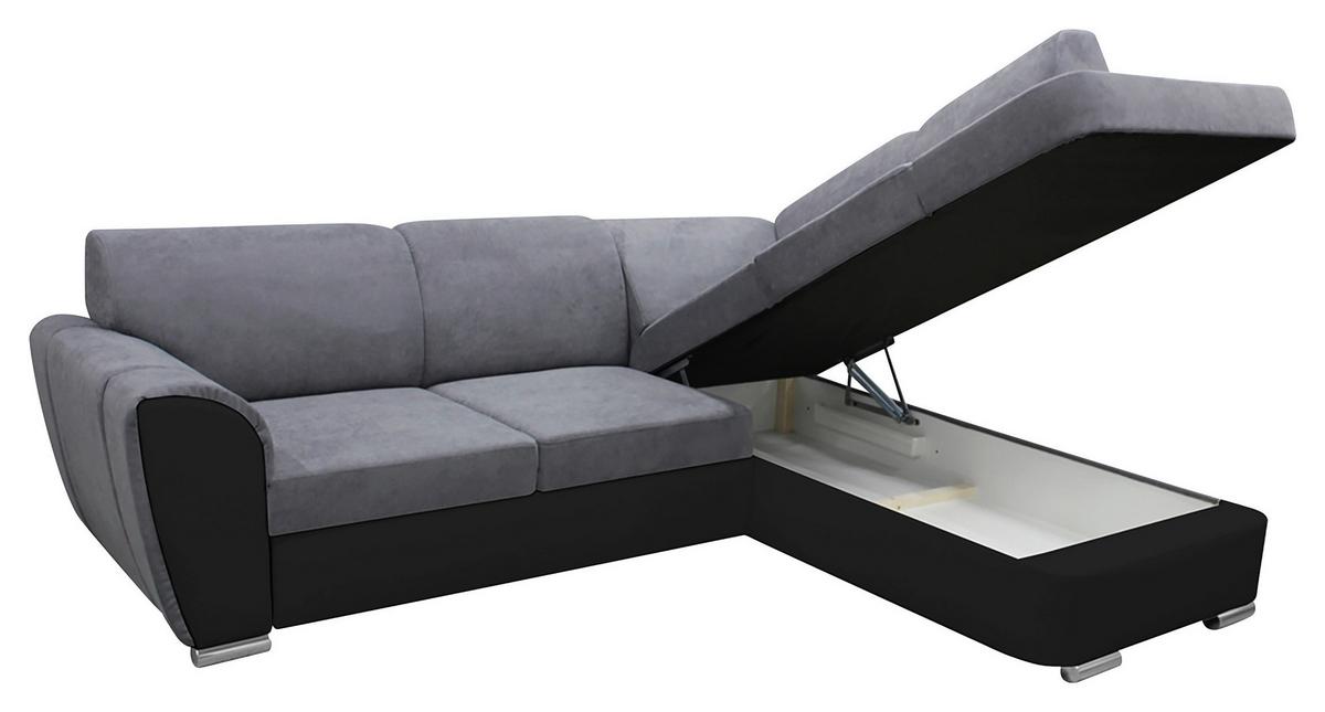 Ecksofa Mit Bettkasten Doris Rücken Echt Grau/schwarz - Silberfarben/Schwarz, Design, Textil (255/196cm) - MID.YOU
