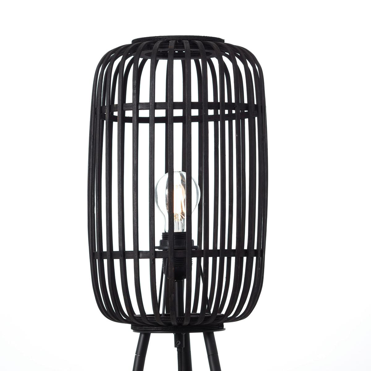 Stehlampe Holz Woodrow Schwarz Mit Fußschalter - Schwarz, Design, Holz/Metall (45/130cm) - Brilliant