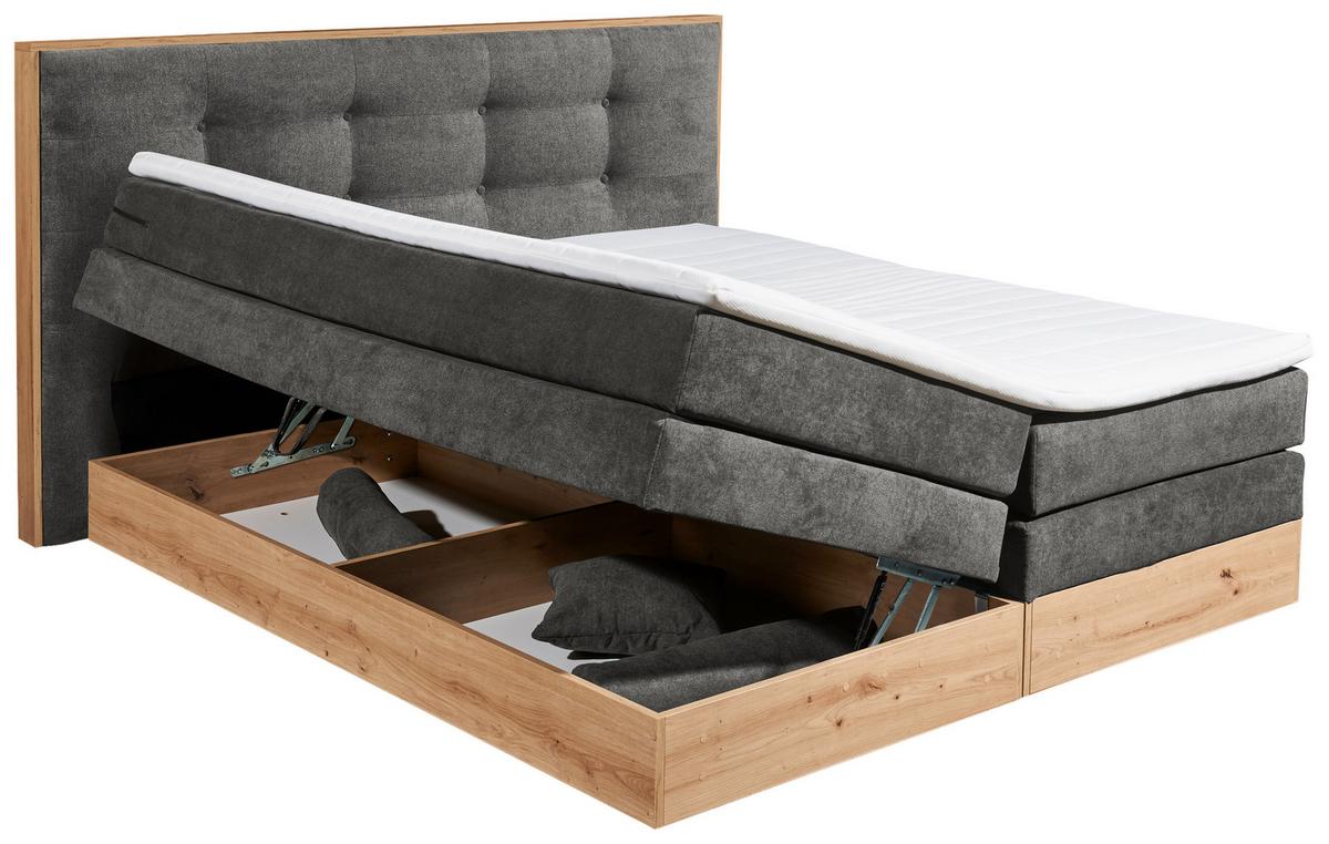 Boxspringbett Mit Topper, Bettkasten 180x200 Preston - Anthrazit, MODERN, Holz/Holzwerkstoff (180/200cm) - Livetastic