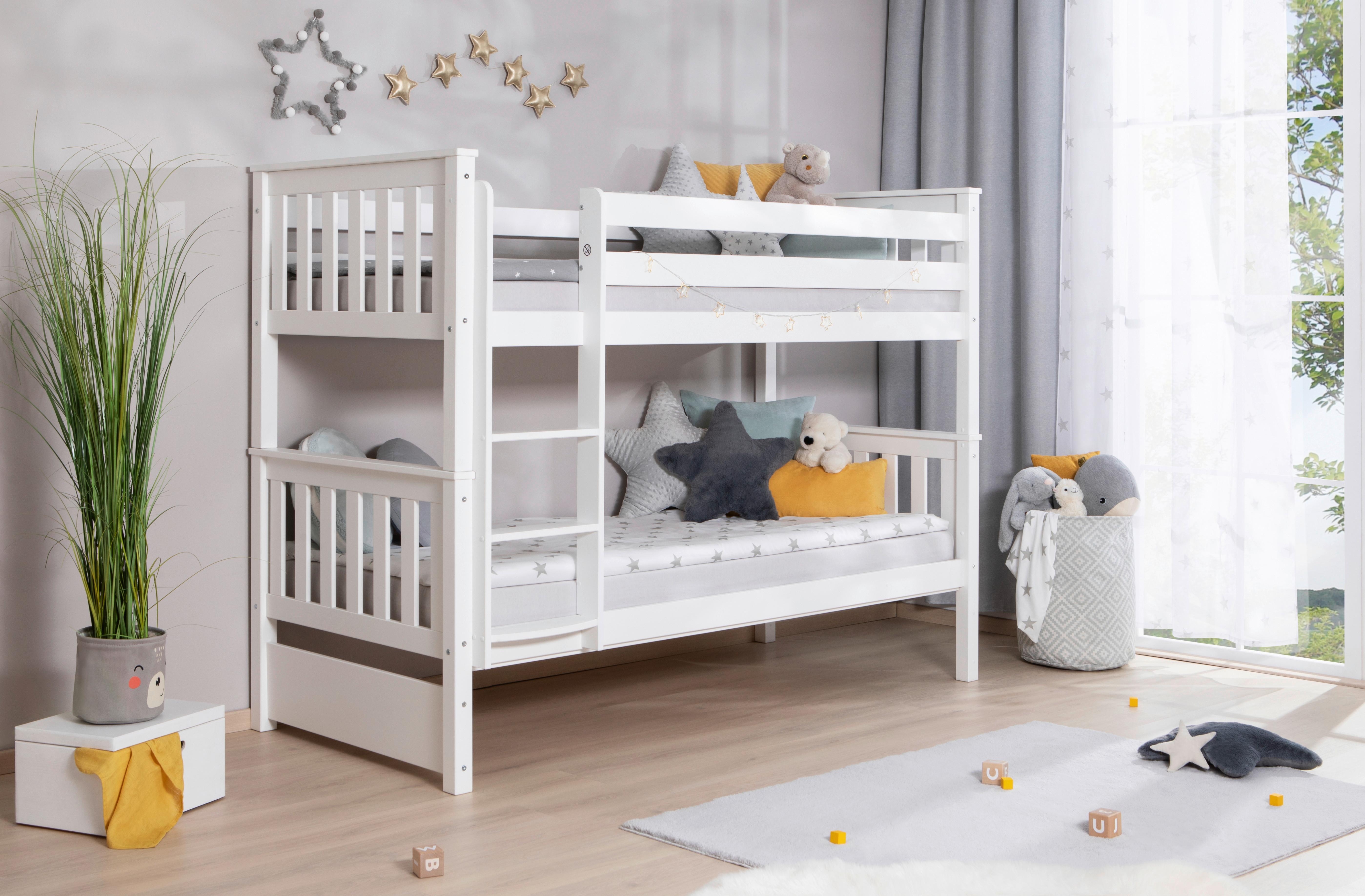 Etagenbett Sammy Weiß Kiefer Massiv 90 cm mit Leiter - Weiß, MODERN, Holz (90/200cm) - MID.YOU