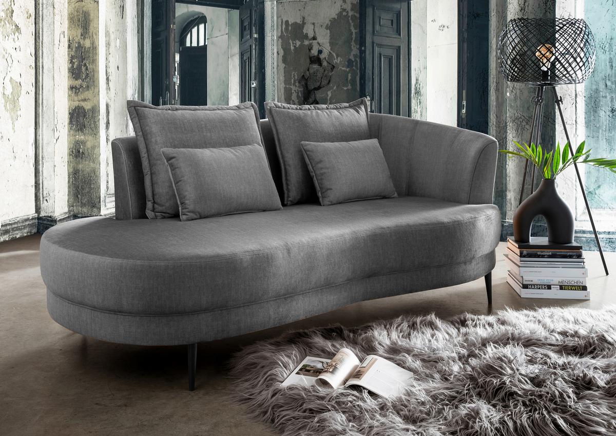 Ottomane Pistaccio Grau Velours, Rücken Echt B: 211 cm - Schwarz/Grau, MODERN, Textil (211/85/102cm) - Livetastic