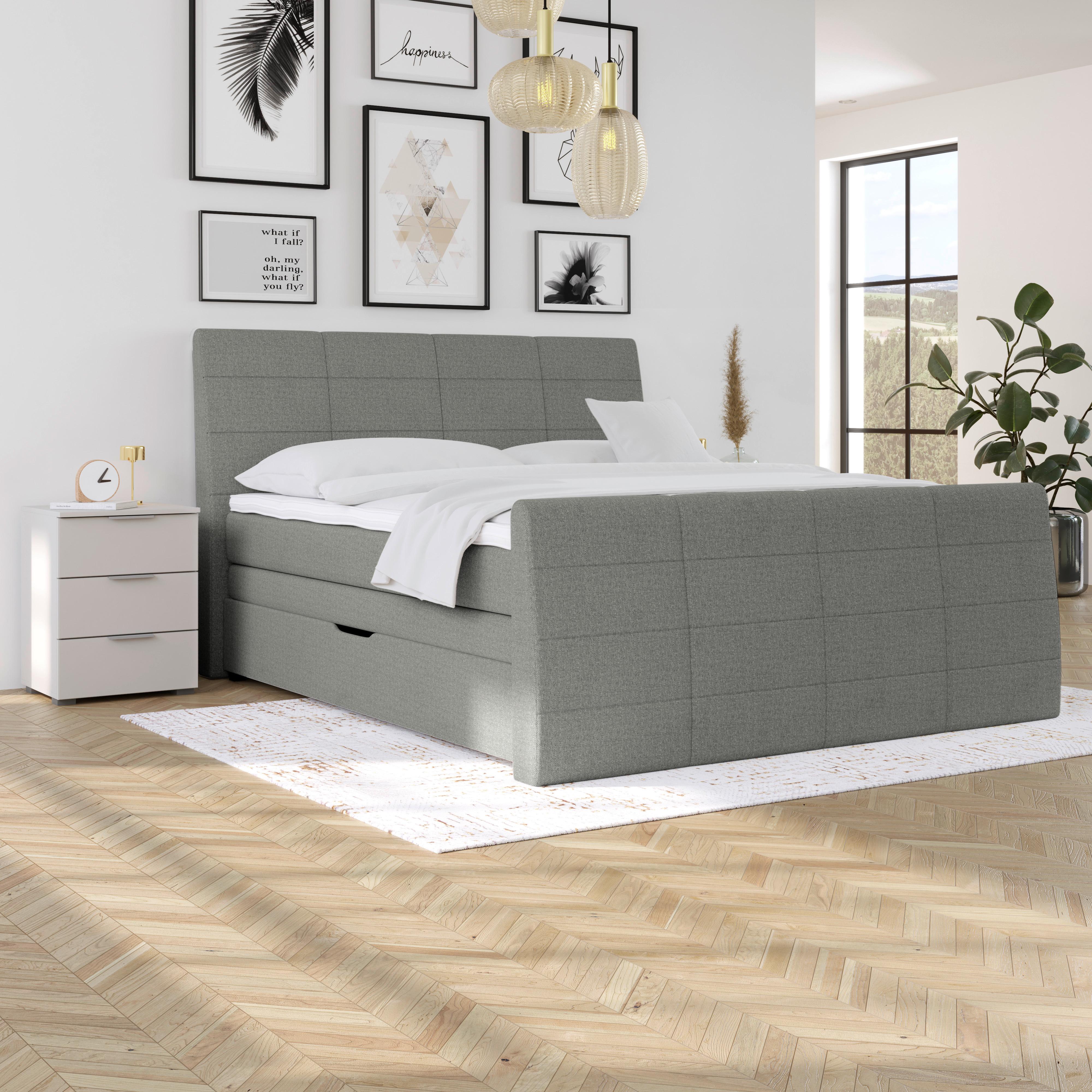 Boxspringbett Libra - Hellgrau/Schwarz, KONVENTIONELL, Textil (180/200cm)
