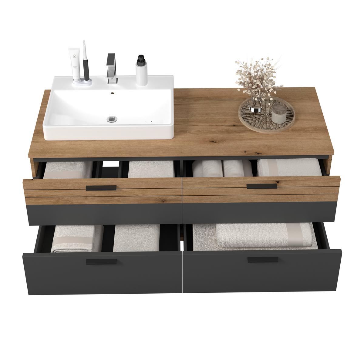 Waschbeckenunterschrank Cotia Cotlu B: 57 cm Anthrazit - Eichefarben/Anthrazit, MODERN, Keramik/Holzwerkstoff (140/57/48cm) - James Wood