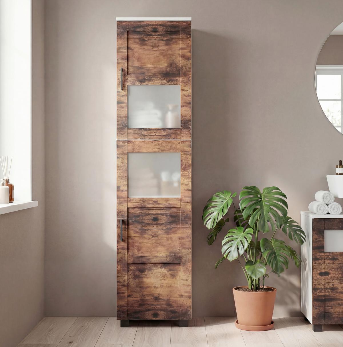 Hochschrank Nilari Weiß/Eichefarben B: 38cm - Eichefarben/Weiß, Trend, Glas/Holzwerkstoff (38/165/28cm) - MID.YOU