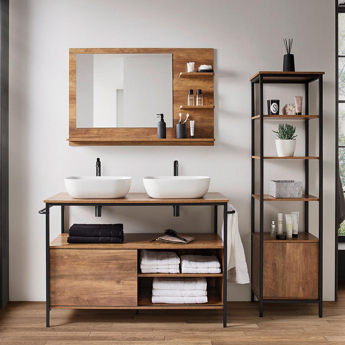 Skřiňka se dvěma umyvadly DELL - bílá/černá, Moderní, kov/kompozitní dřevo (120/85/50cm) - Bessagi Home