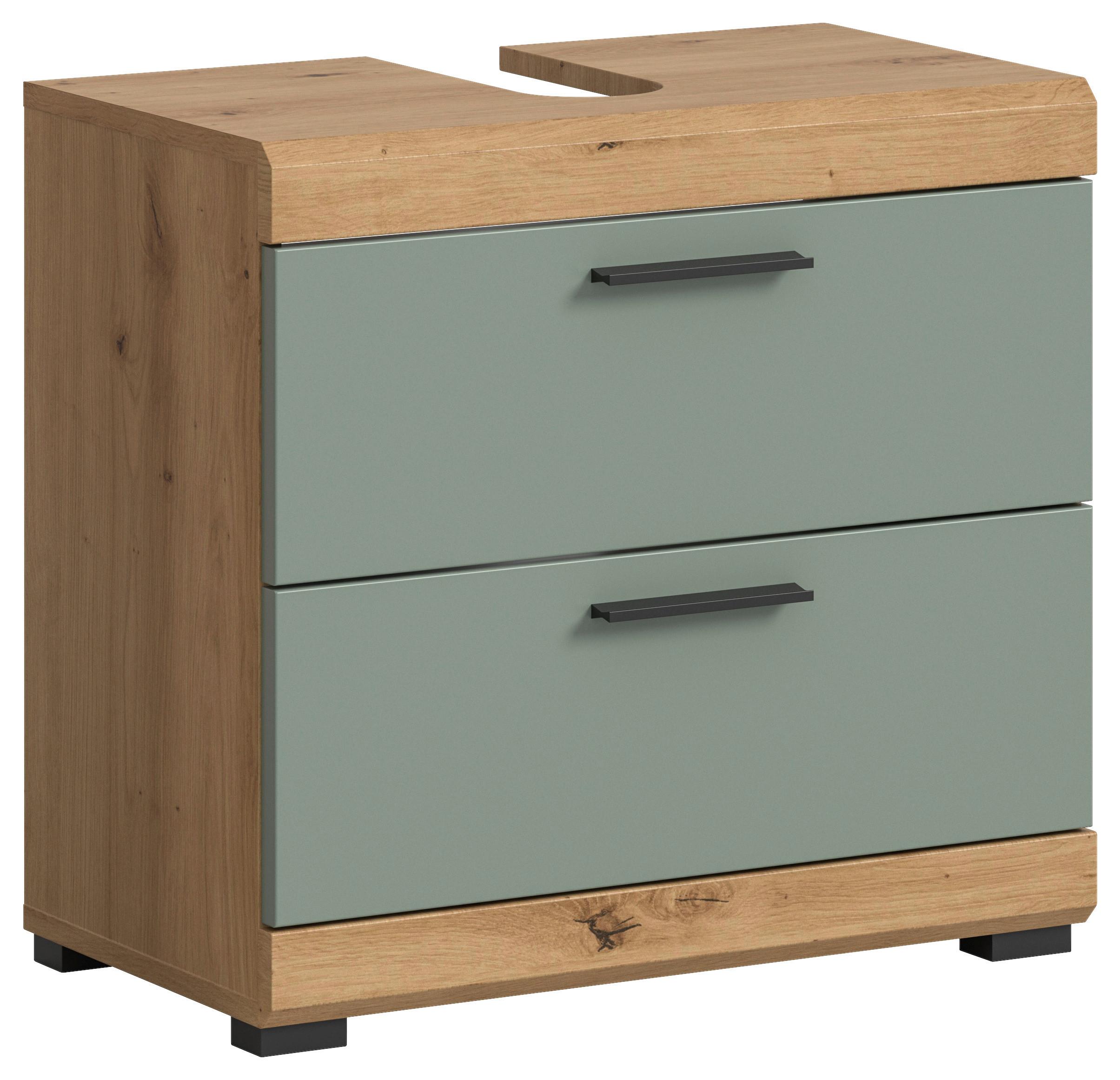 Waschbeckenunterschrank Scout Salbeigrün Eiche Artisan Dekor - Salbeigrün/Schwarz, MODERN, Holzwerkstoff (60/56/37cm) - MID.YOU
