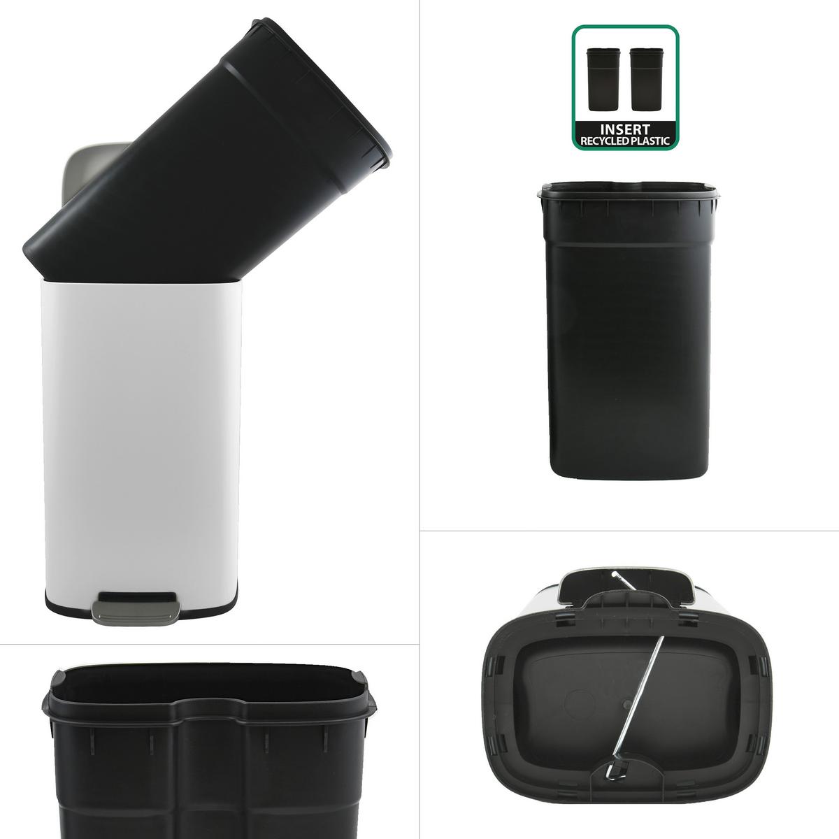 Treteimer Akira 30l Weiß Metall Lbh: 34,3x23,5x62,9 Cm - Schwarz/Weiß, Basics, Kunststoff/Metall (34,3/23,5/62,9cm) - Spirella