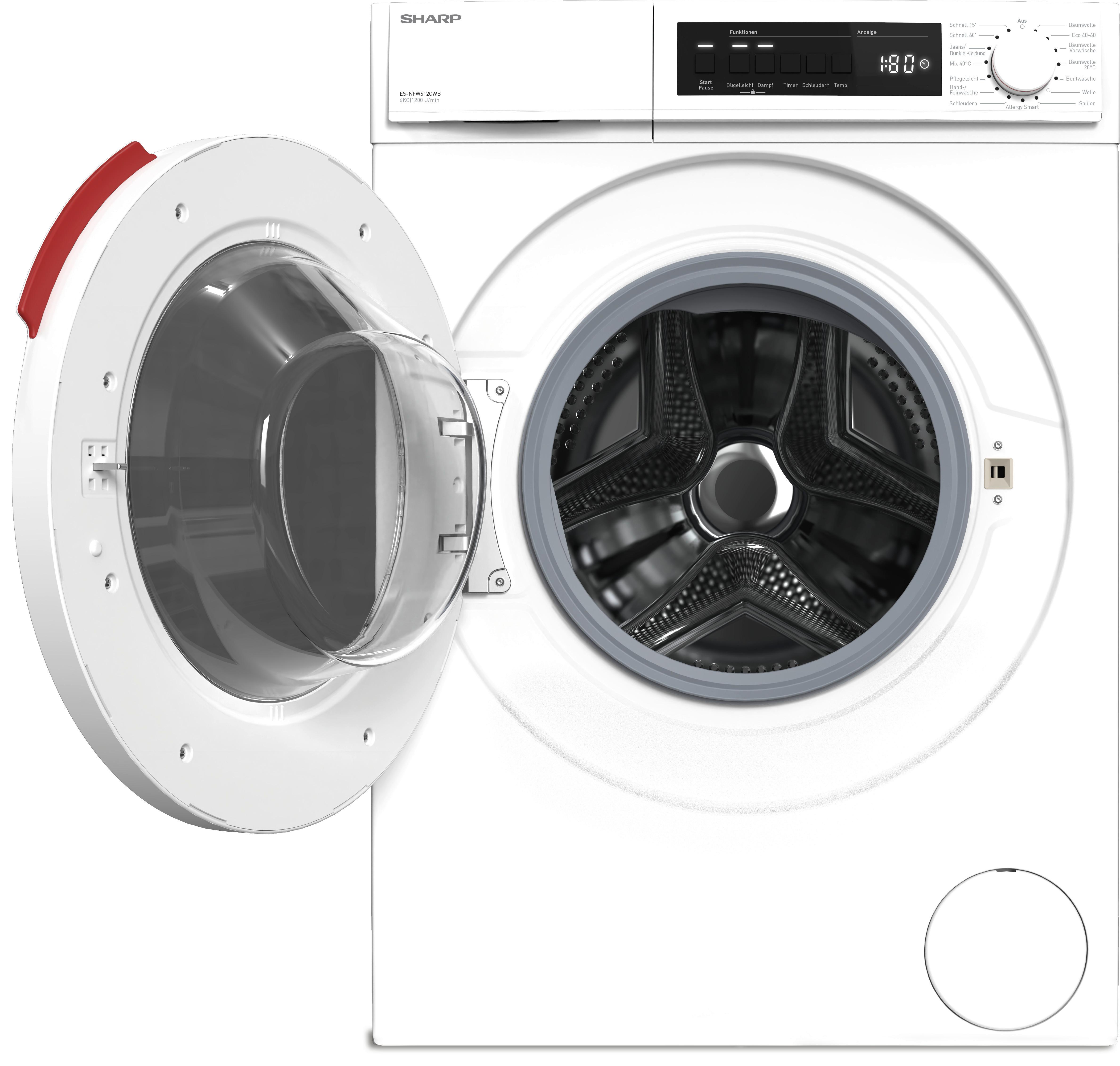 Waschmaschine Es-nfw612cwb 6 Kg 1200 U/min Aquastop - Weiß, Basics, Kunststoff/Metall (59,7/84,5/42cm) - Sharp