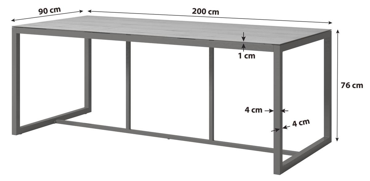 Gartentisch Sorrent - Anthrazit/Naturfarben, MODERN, Glas/Metall (200/76/90cm) - Beldano