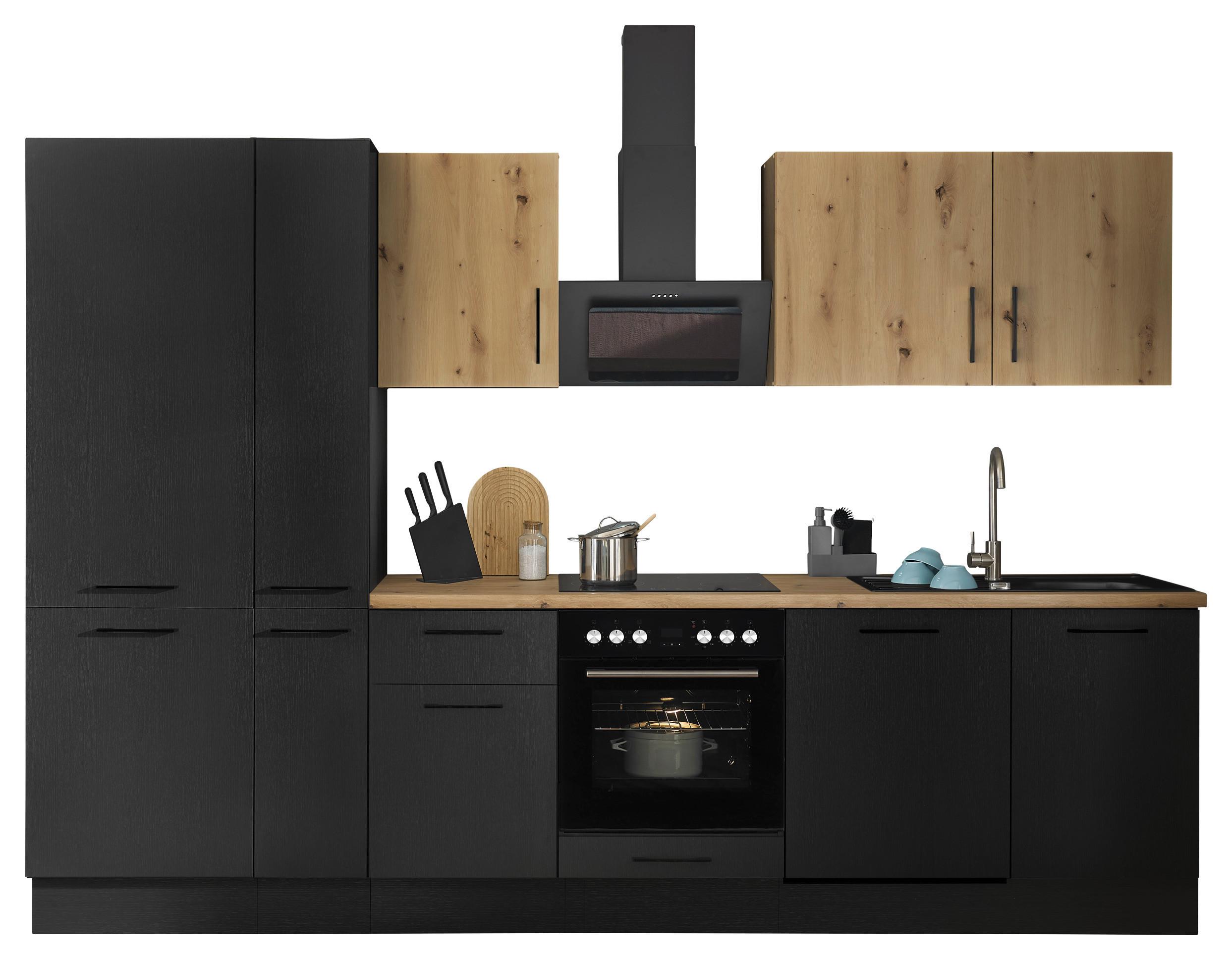 Küchenblock Turin Schwarz/eiche Dekor B: 310 Cm - Schwarz/Eiche Artisan, Basics, Holzwerkstoff (310cm) - MID.YOU