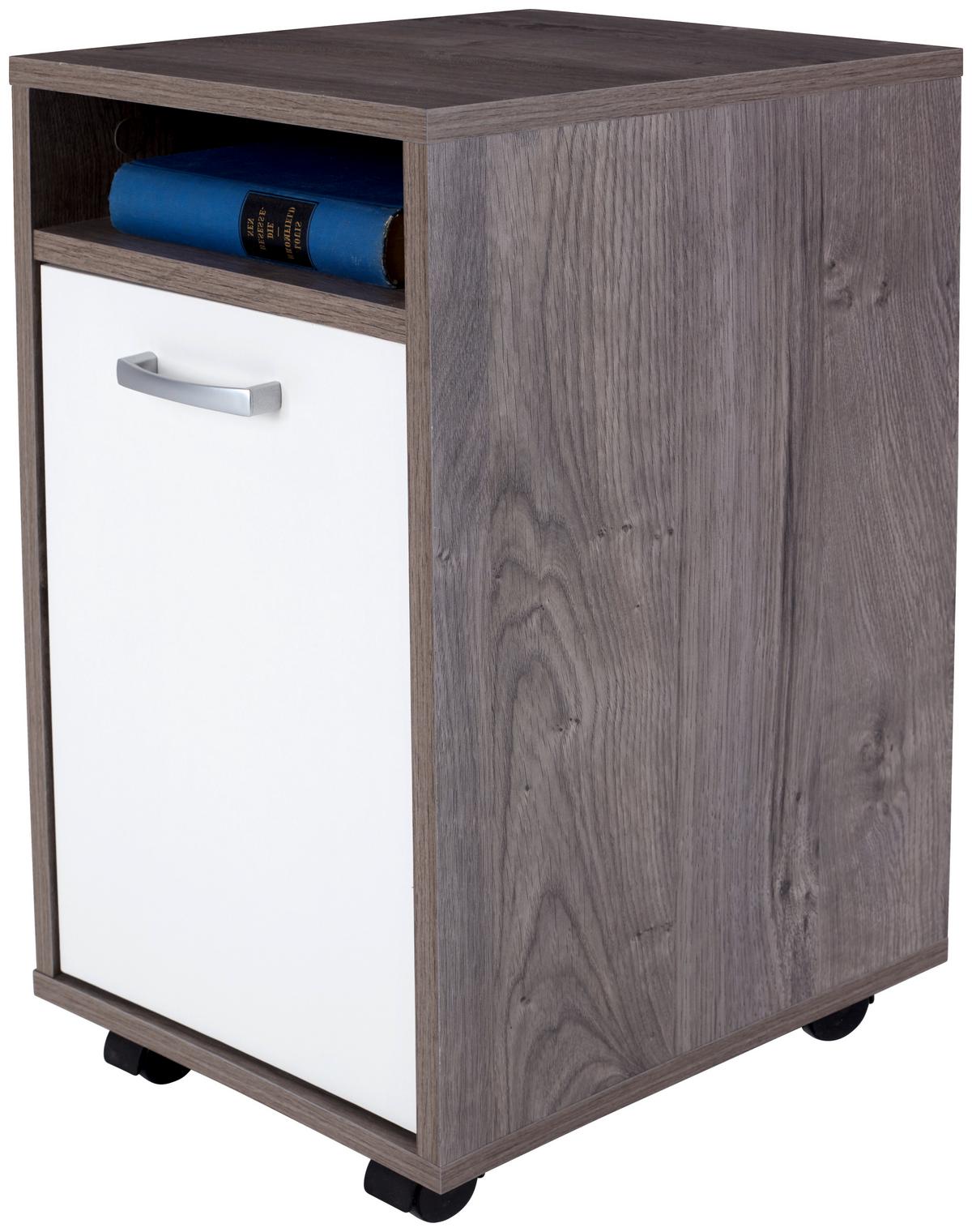 Rollcontainer Eiche Dekor / Weiß Laurenc 33x59,5x38 cm - Eichefarben/Weiß, MODERN, Kunststoff (33/59,5/38cm)