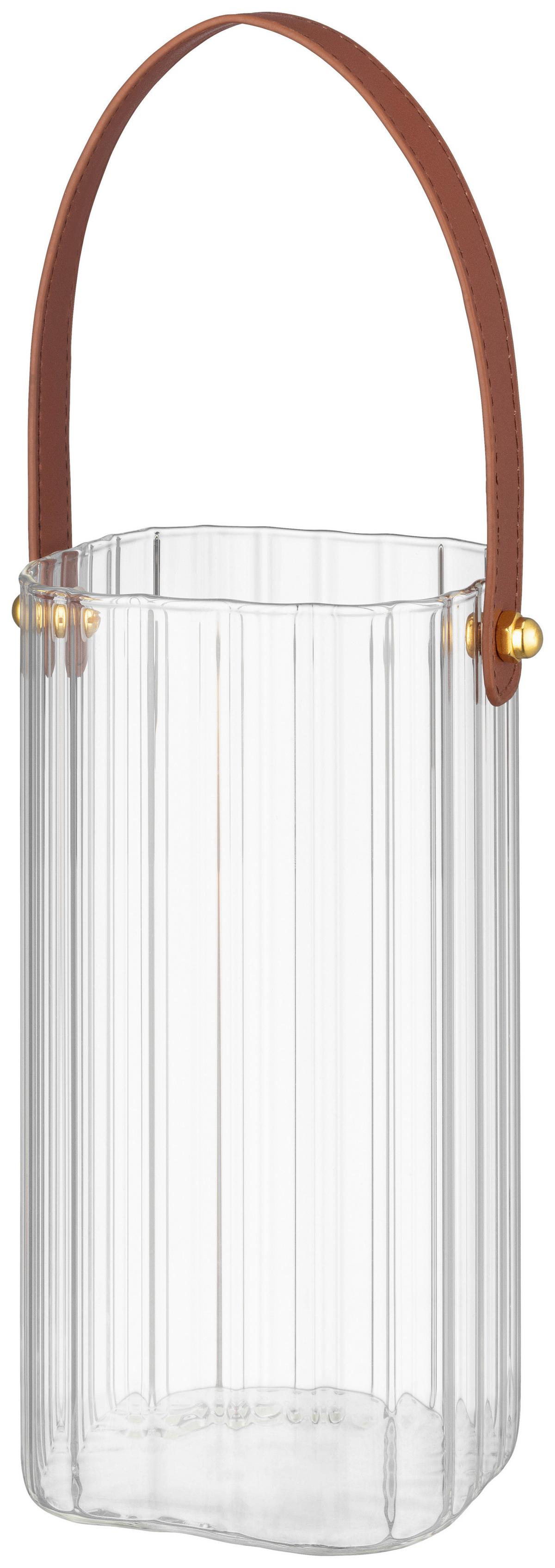 Vase Vivian - Klar/Braun, Design, Glas/Leder (10/10/20cm) - James Wood