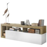 Tv-element Hamburg Eiche Dekor, Weiß Hg B: 184cm - Eichefarben/Weiß Hochglanz, MODERN, Holzwerkstoff (184/58/42cm)