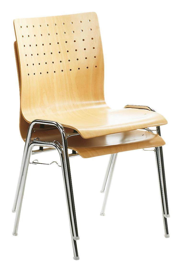 Besucherstuhl My Arcado Stapelbar Buchef. teilmassiv - Chromfarben/Buchefarben, Basics, Holz/Metall (53/83/54cm) - MID.YOU