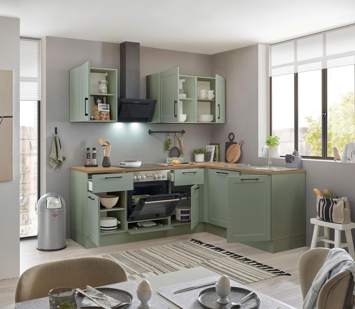 Eckküche Marseille Grün/eiche Dekor S: 220x175 Cm - Eiche Artisan/Grün, Design, Holzwerkstoff (220/175cm) - MID.YOU