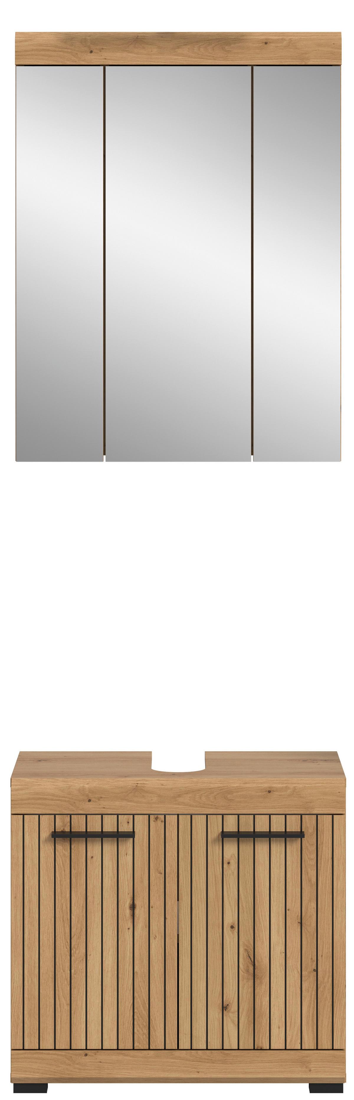 Badezimmer Scout Eiche Artisan Dekor B: 60cm - Schwarz/Eiche Artisan, Trend, Glas/Holzwerkstoff (60cm) - MID.YOU