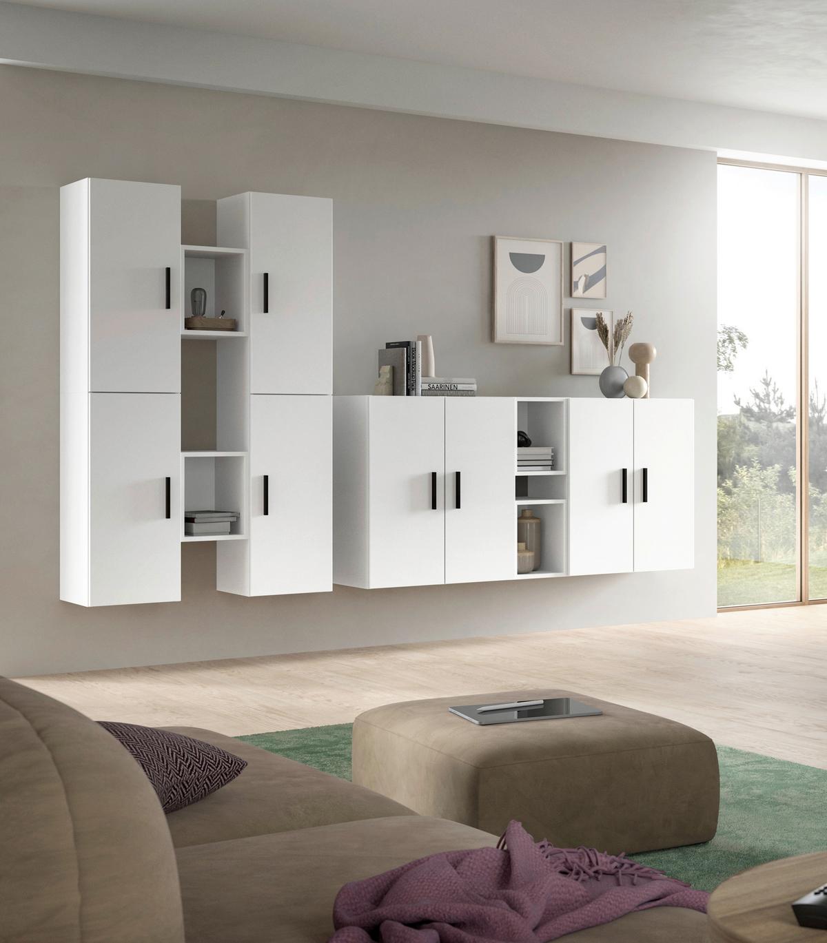 Wohnwand, The ONE 5, B: 270 cm Weiss - Schwarz/Weiß, Trend, Holzwerkstoff (270/182/34cm)