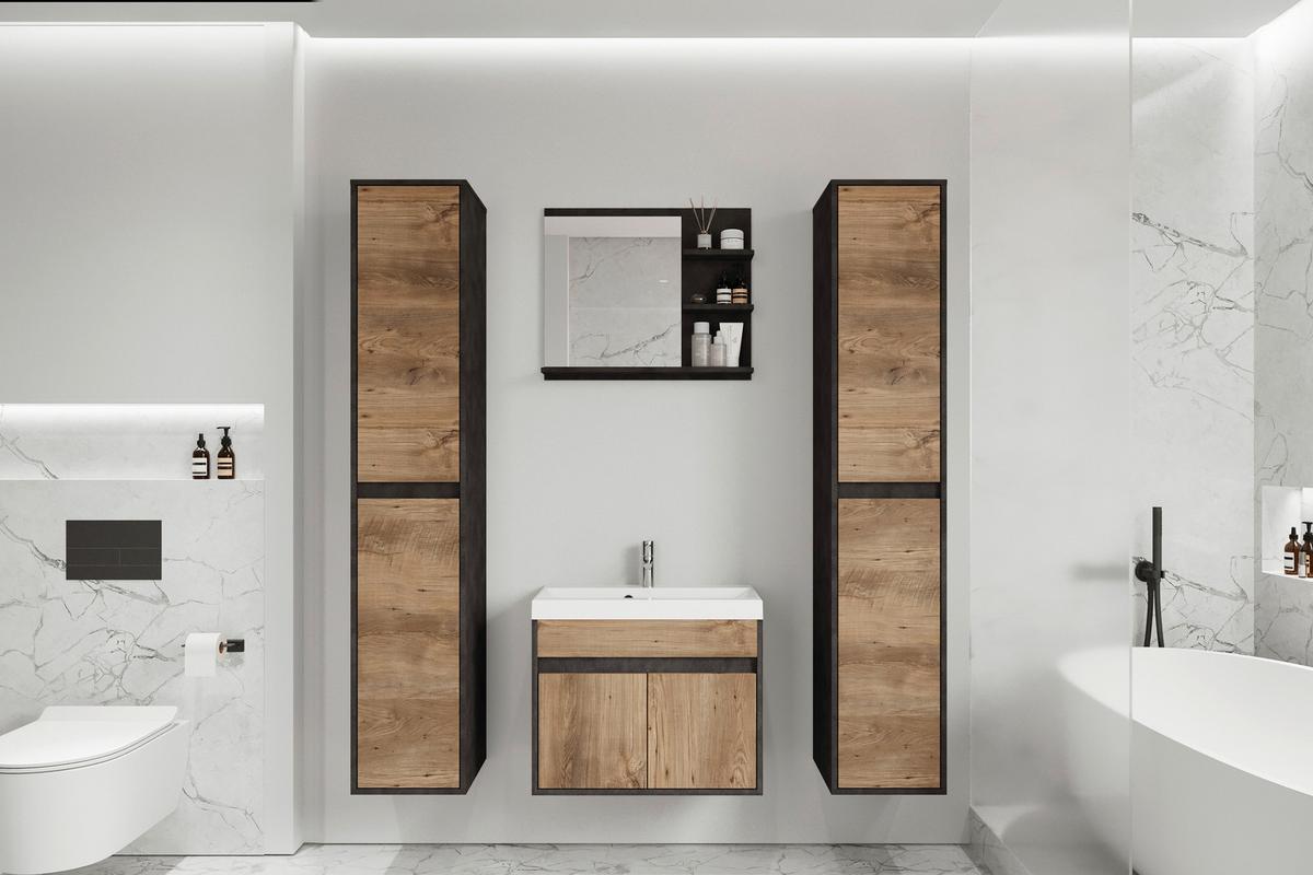 Badmöbel-Set 5-Tlg. Cyprus II B: 120,4 cm Kastanie/Anthrazit - Kastanienfarben/Anthrazit, LIFESTYLE, Keramik/Holzwerkstoff (120,4cm) - P & B