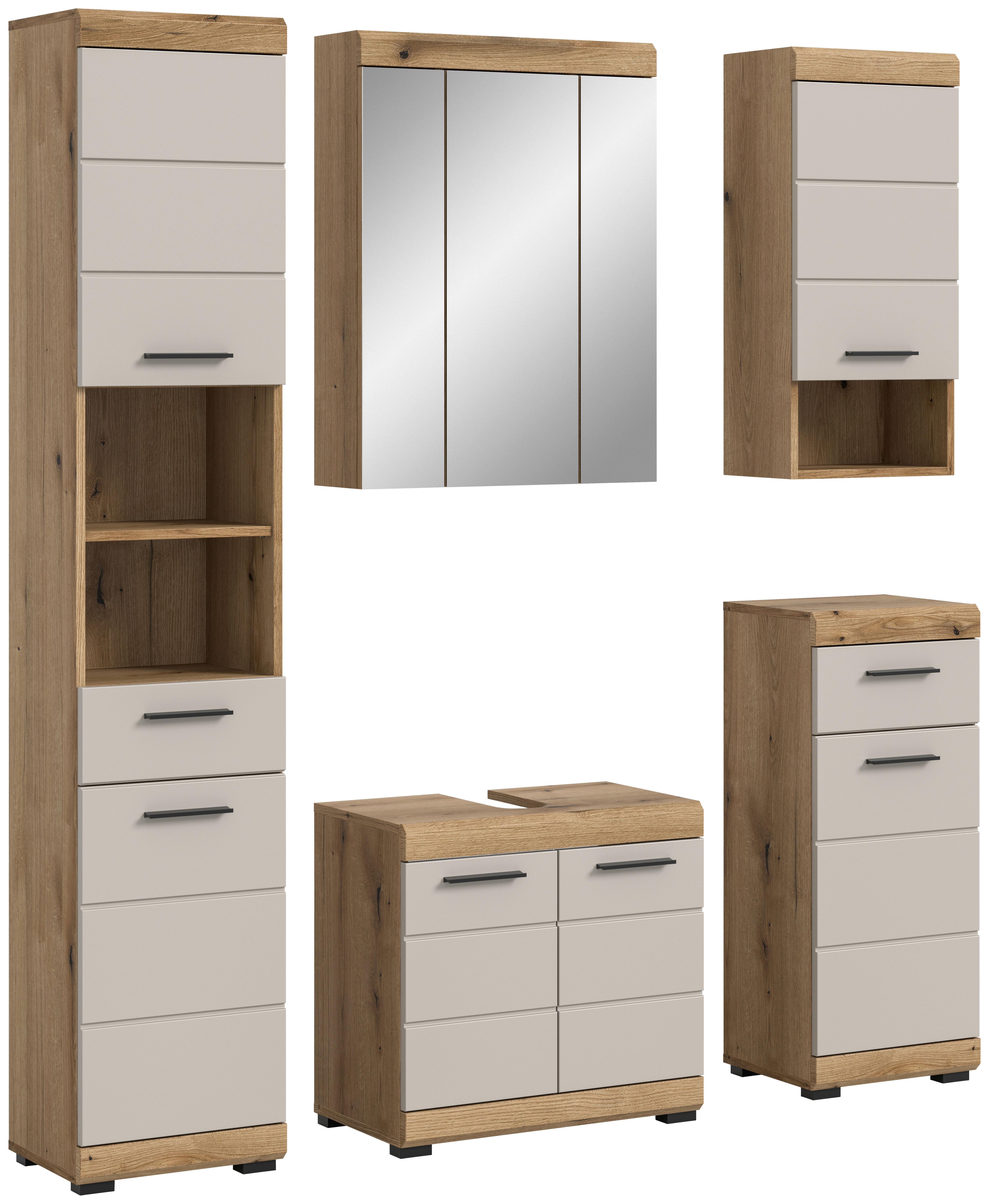 Badezimmer Scout Kaschmir/Naturfarbe B: 134 cm - Kaschmir/Schwarz, MODERN, Glas/Holzwerkstoff (134cm) - MID.YOU