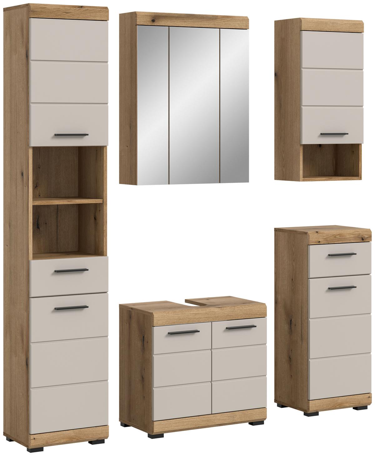 Badezimmer Scout Kaschmir/Naturfarbe B: 134 cm - Kaschmir/Schwarz, MODERN, Glas/Holzwerkstoff (134cm) - MID.YOU