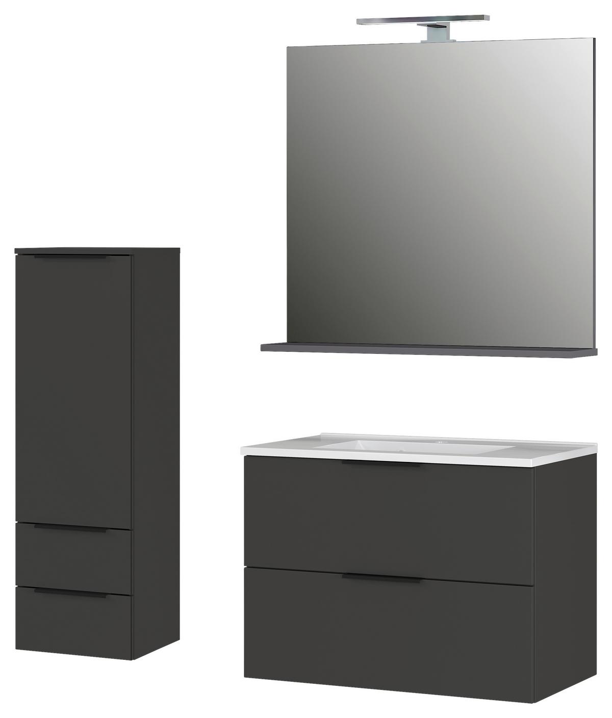 Badezimmer Graphitfarben, B: 132 cm - Graphitfarben/Weiß, MODERN, Holzwerkstoff/Stein (132cm) - Germania