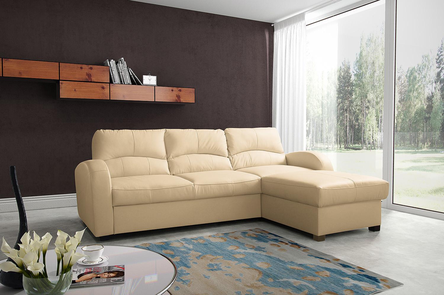 Ecksofa Tilo Beige S: 227 cm - Beige/Schwarz, Design, Leder/Textil (227/168cm) - Livetastic