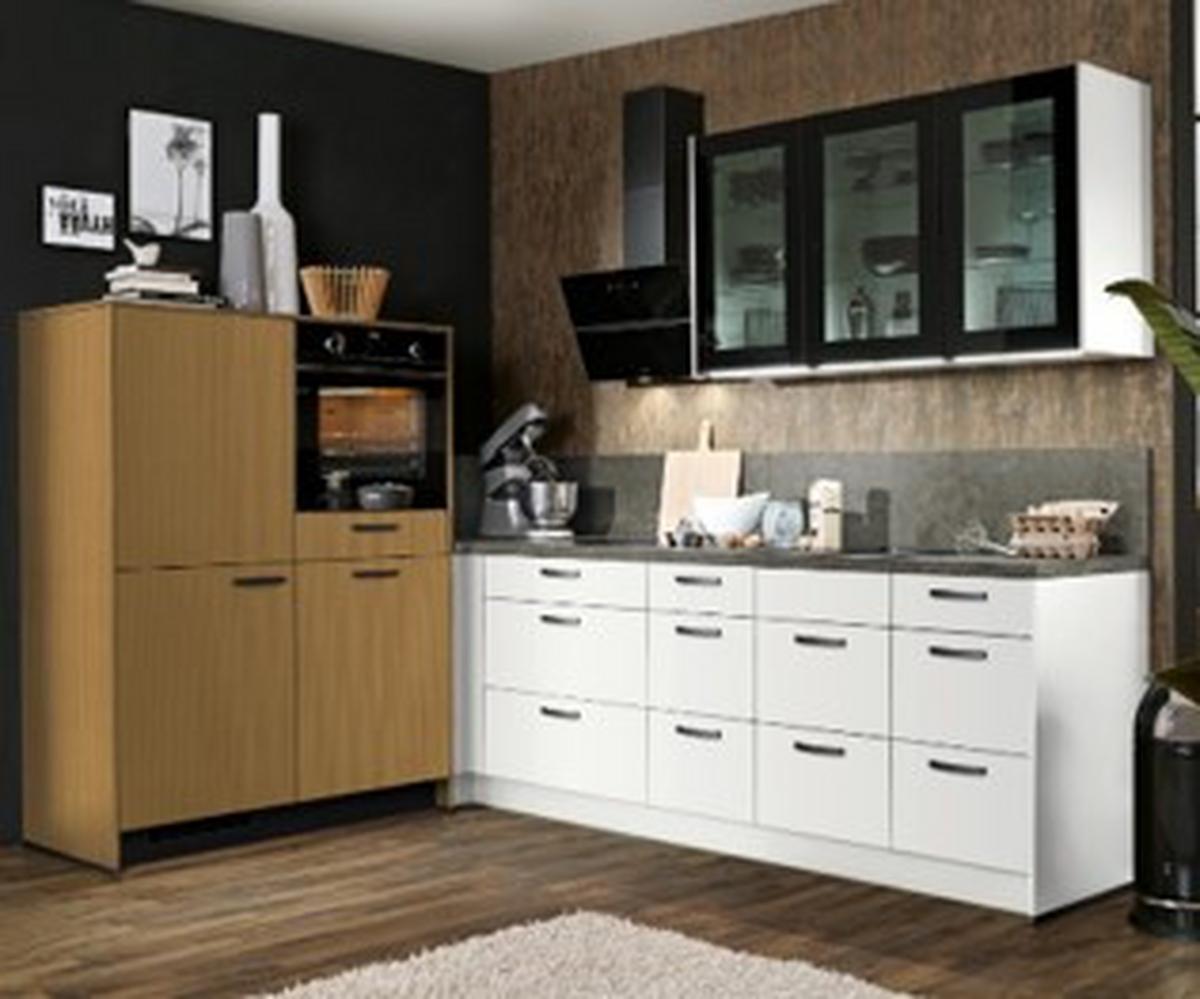 Eckküche Clean/Stripe - Grauweiß/Schwarz, Basics, Holzwerkstoff - Express